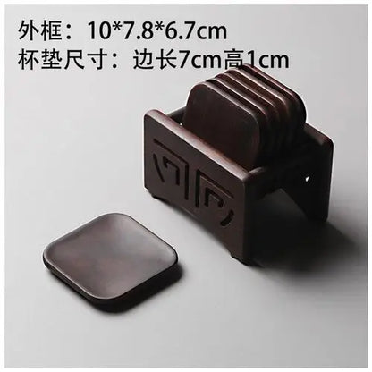 Solid Wood Black Sandalwood Square and Circular Cup Cushion Set, Kungfu Heat Insulation Pad, Tea Cup and Saucer, Tea Accessories