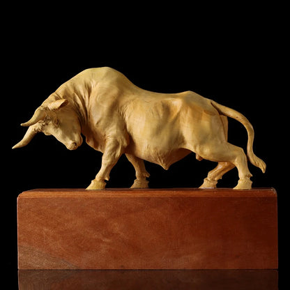 Solid Wood Bull Wood Carving Wall Street  Desktop Decoration Zodiac Town Large Cow Ornaments New Year Crafts Carved