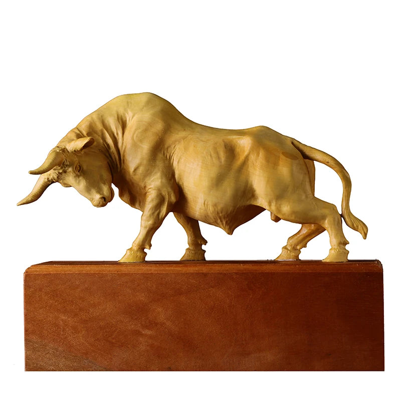 Solid Wood Bull Wood Carving Wall Street  Desktop Decoration Zodiac Town Large Cow Ornaments New Year Crafts Carved