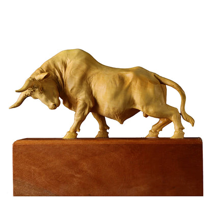 Solid Wood Bull Wood Carving Wall Street  Desktop Decoration Zodiac Town Large Cow Ornaments New Year Crafts Carved