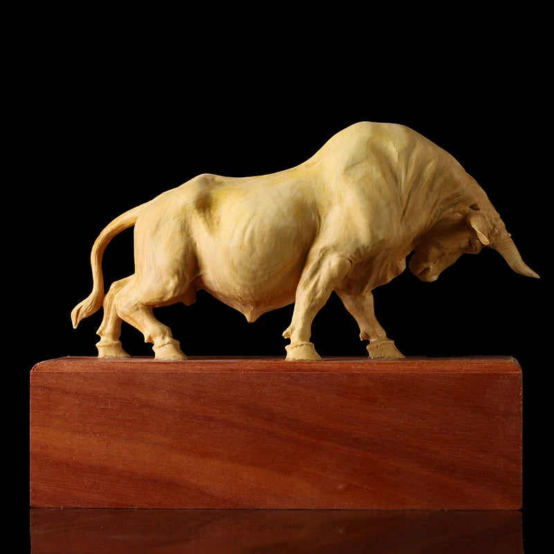 Solid Wood Bull Wood Carving Wall Street  Desktop Decoration Zodiac Town Large Cow Ornaments New Year Crafts Carved