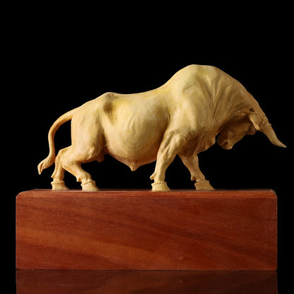 Solid Wood Bull Wood Carving Wall Street  Desktop Decoration Zodiac Town Large Cow Ornaments New Year Crafts Carved