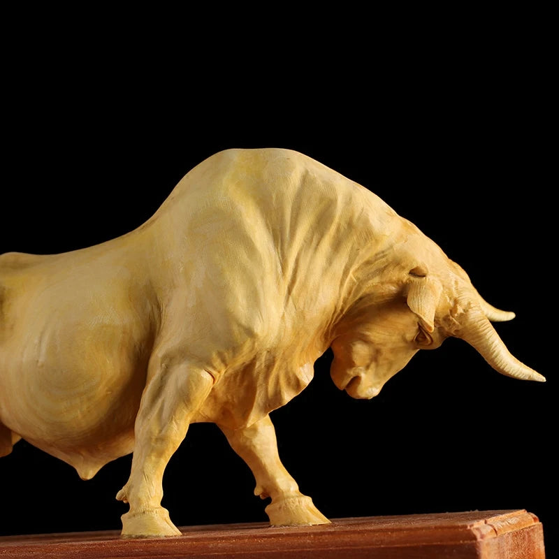 Solid Wood Bull Wood Carving Wall Street  Desktop Decoration Zodiac Town Large Cow Ornaments New Year Crafts Carved