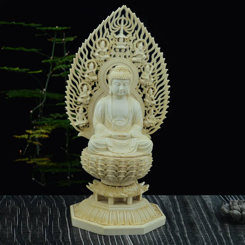 Solid Wood Carving Avalokitesvara, Ksitigarbha, Shakyamuni Buddha Buddhist statue，Home Decor Feng Shui Large Statue 28cm / 11 in