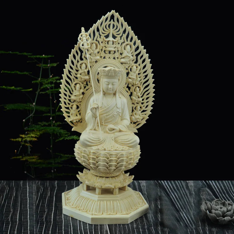 Solid Wood Carving Avalokitesvara, Ksitigarbha, Shakyamuni Buddha Buddhist statue，Home Decor Feng Shui Large Statue 28cm / 11 in