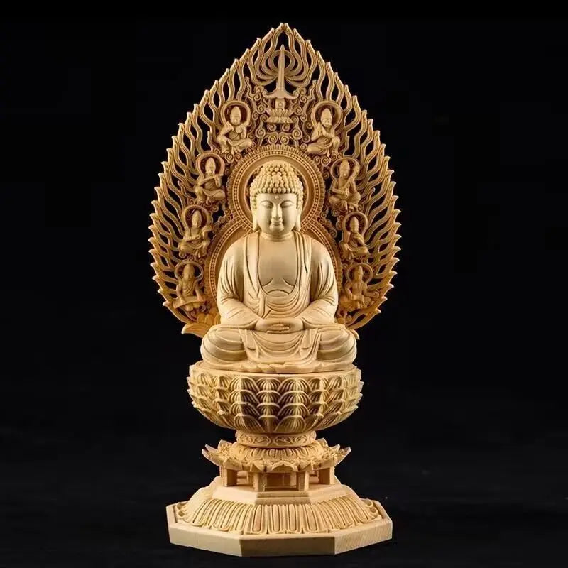 Solid Wood Carving Avalokitesvara, Ksitigarbha, Shakyamuni Buddha Buddhist statue，Home Decor Feng Shui Large Statue 28cm / 11 in