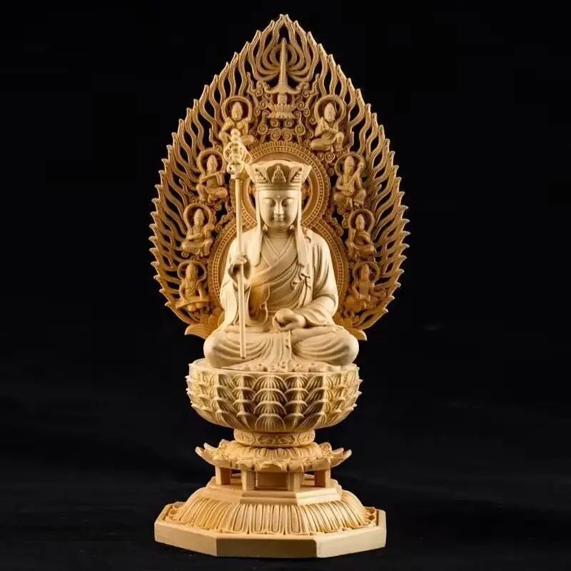 Solid Wood Carving Avalokitesvara, Ksitigarbha, Shakyamuni Buddha Buddhist statue，Home Decor Feng Shui Large Statue 28cm / 11 in