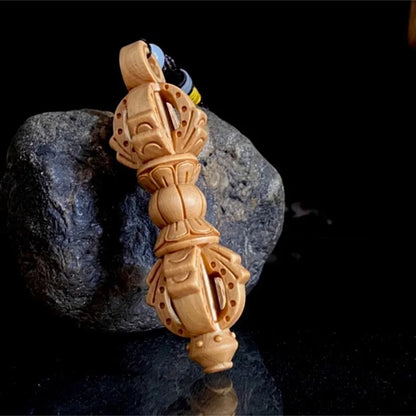 Solid Wood Carving Buddhist Vajra Small Pendant Buddhist tantric practice instruments  key backpack evil spirit pendant