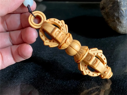 Solid Wood Carving Buddhist Vajra Small Pendant Buddhist tantric practice instruments  key backpack evil spirit pendant