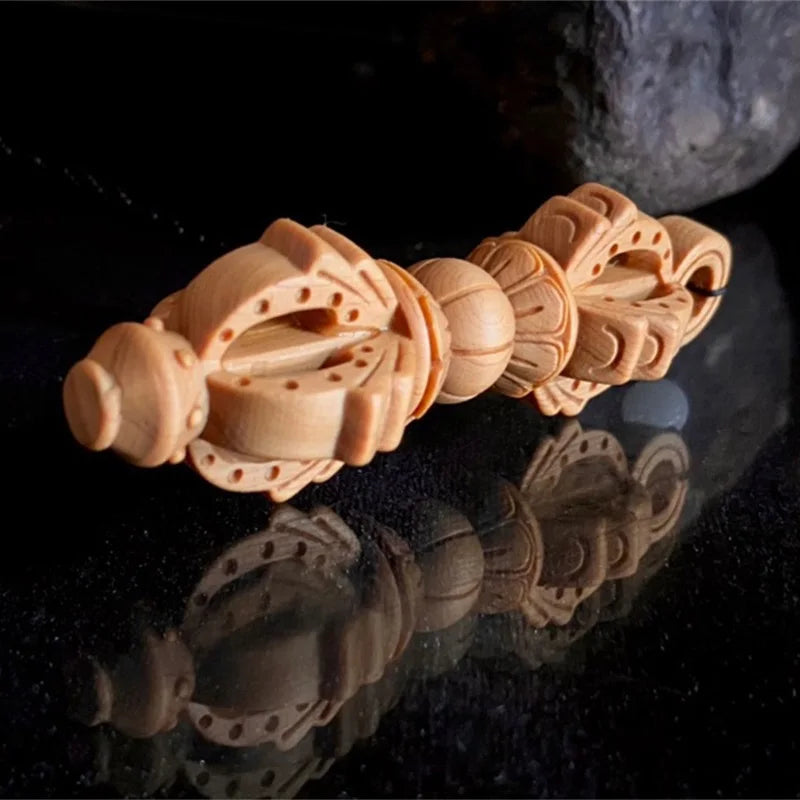 Solid Wood Carving Buddhist Vajra Small Pendant Buddhist tantric practice instruments  key backpack evil spirit pendant