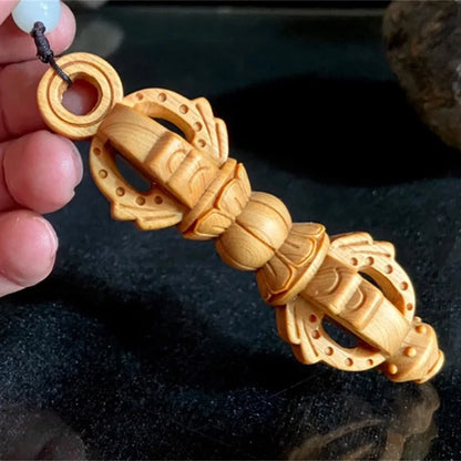 Solid Wood Carving Buddhist Vajra Small Pendant Buddhist tantric practice instruments  key backpack evil spirit pendant
