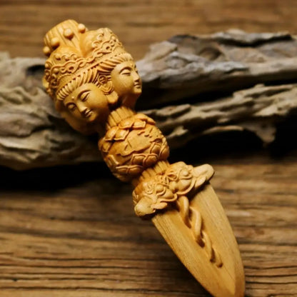 Solid Wood Carving Buddhist Vajra Small Pendant Buddhist tantric practice instruments  key backpack evil spirit pendant