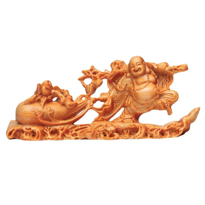 Solid Wood Carving Cloth Bag Maitreya Buddha Statue Decorative Lucky Statue Figurines Traditional Hand Carving Home Room