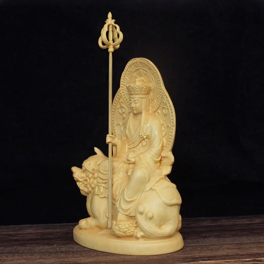 Solid Wood Carving Great Compassionate King Ksitigarbha, Guanyin Bodhisattva Statue,Wooden hand-carved， Family Feng Shui Statue