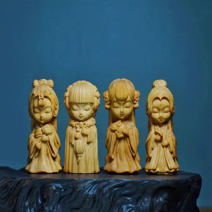 Solid Wood Carving  Jiangnan Four Beautiful women Decorative Figurine Hand-carved Home Room Office Car Decorations Accessories