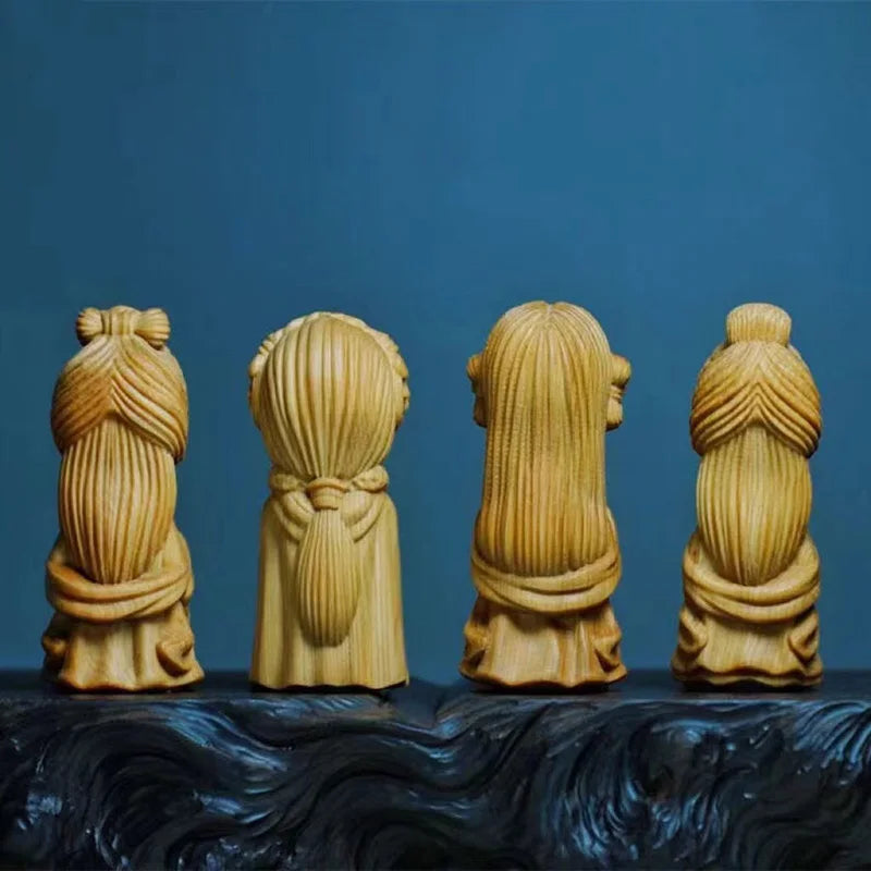 Solid Wood Carving  Jiangnan Four Beautiful women Decorative Figurine Hand-carved Home Room Office Car Decorations Accessories
