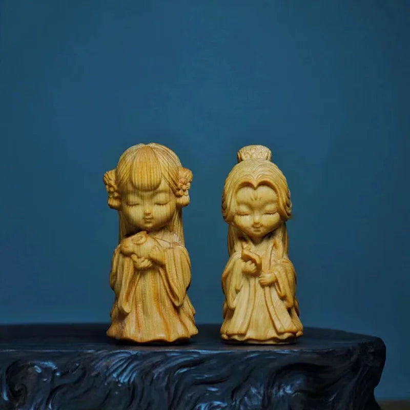 Solid Wood Carving  Jiangnan Four Beautiful women Decorative Figurine Hand-carved Home Room Office Car Decorations Accessories