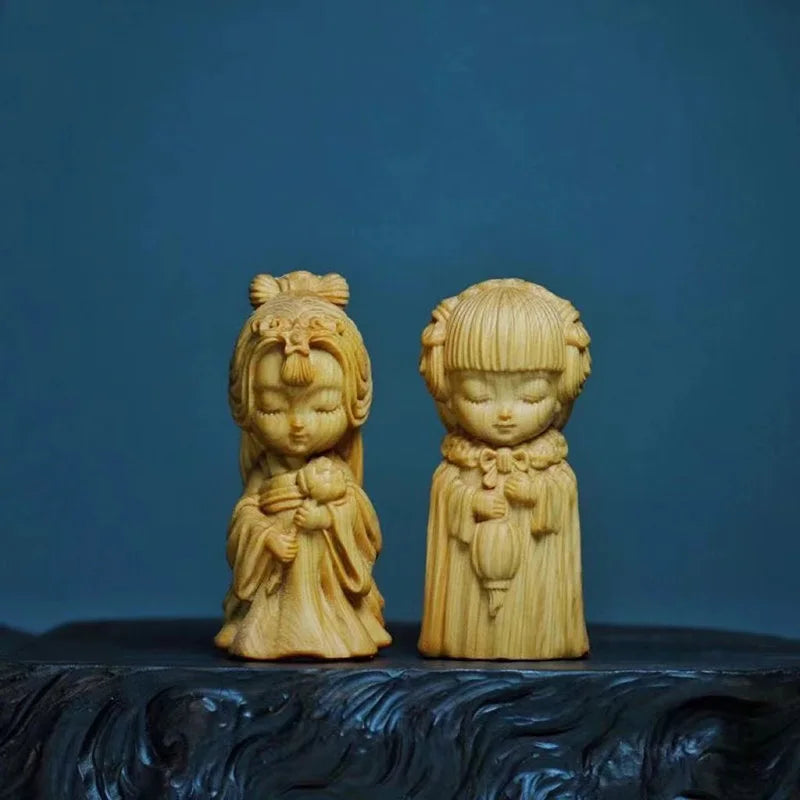 Solid Wood Carving  Jiangnan Four Beautiful women Decorative Figurine Hand-carved Home Room Office Car Decorations Accessories