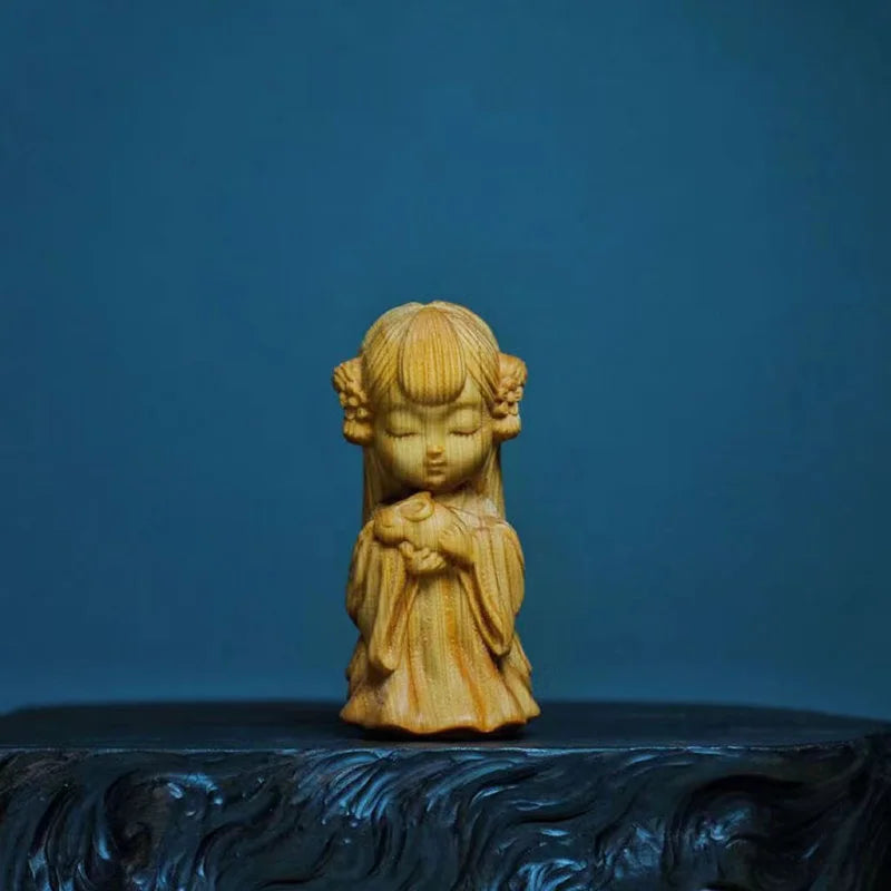 Solid Wood Carving  Jiangnan Four Beautiful women Decorative Figurine Hand-carved Home Room Office Car Decorations Accessories