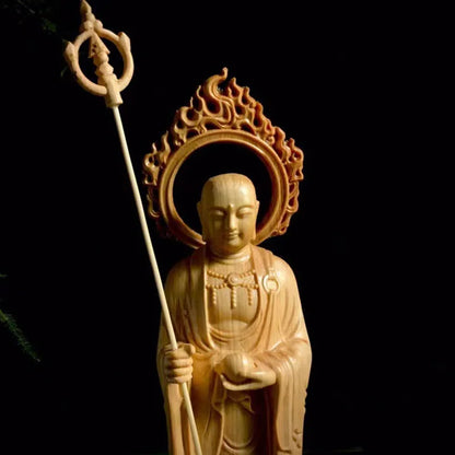 Solid Wood Carving Ksitigarbha Decorative Statue Hand-carved Chinese Buddha Statue Home Living Room Feng Shui Decoration