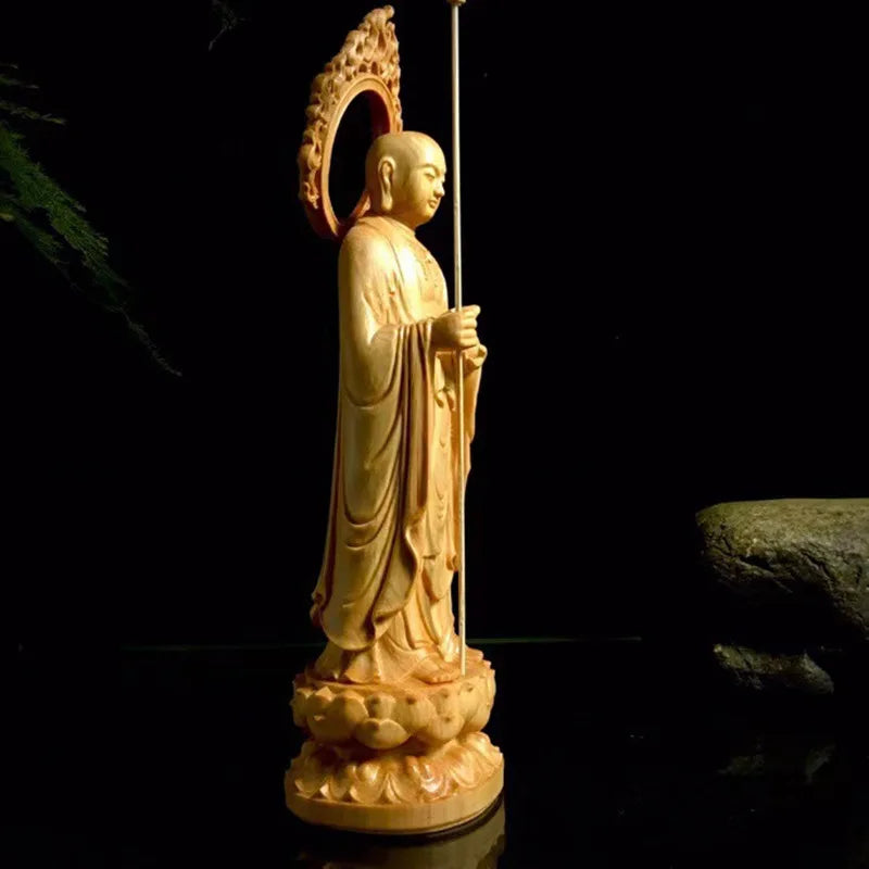 Solid Wood Carving Ksitigarbha Decorative Statue Hand-carved Chinese Buddha Statue Home Living Room Feng Shui Decoration