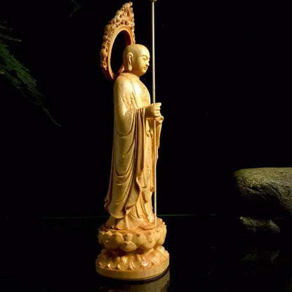 Solid Wood Carving Ksitigarbha Decorative Statue Hand-carved Chinese Buddha Statue Home Living Room Feng Shui Decoration