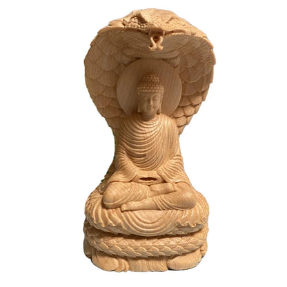 Solid Wood Carving Sakyamuni Python Tathagata Figurine, Creative Aesthetic Home Decor Feng Shui Buddha Statue Ornaments 12cm