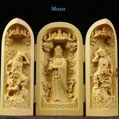 Solid Wood Carving Three Open Buddha Decorative Statue Modern Art Sculpture Collapsible Home Living Room Bedroom Decoration