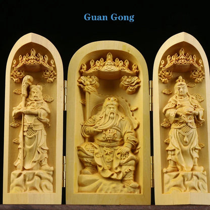 Solid Wood Carving Three Open Buddha Decorative Statue Modern Art Sculpture Collapsible Home Living Room Bedroom Decoration