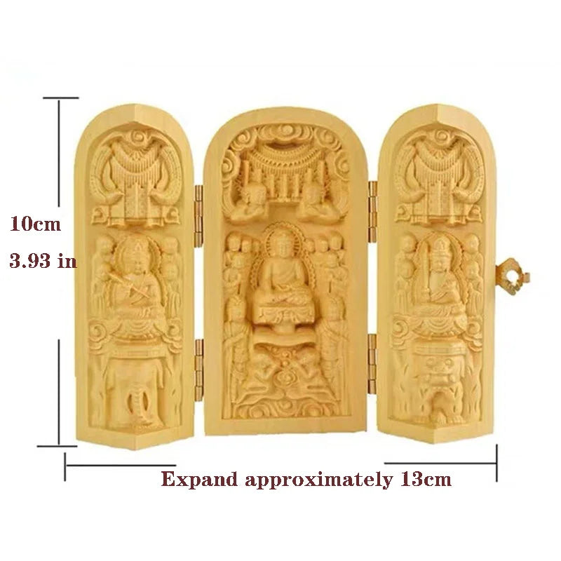 Solid Wood Carving Three Open Buddha Decorative Statue Modern Art Sculpture Collapsible Home Living Room Bedroom Decoration