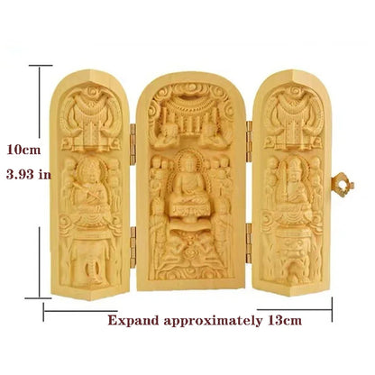 Solid Wood Carving Three Open Buddha Decorative Statue Modern Art Sculpture Collapsible Home Living Room Bedroom Decoration