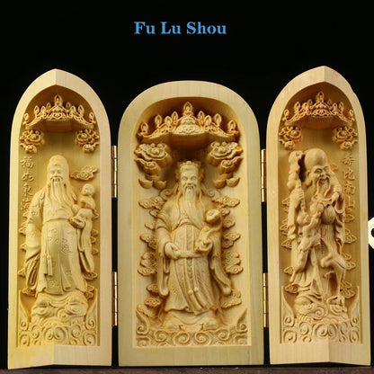 Solid Wood Carving Three Open Buddha Decorative Statue Modern Art Sculpture Collapsible Home Living Room Bedroom Decoration