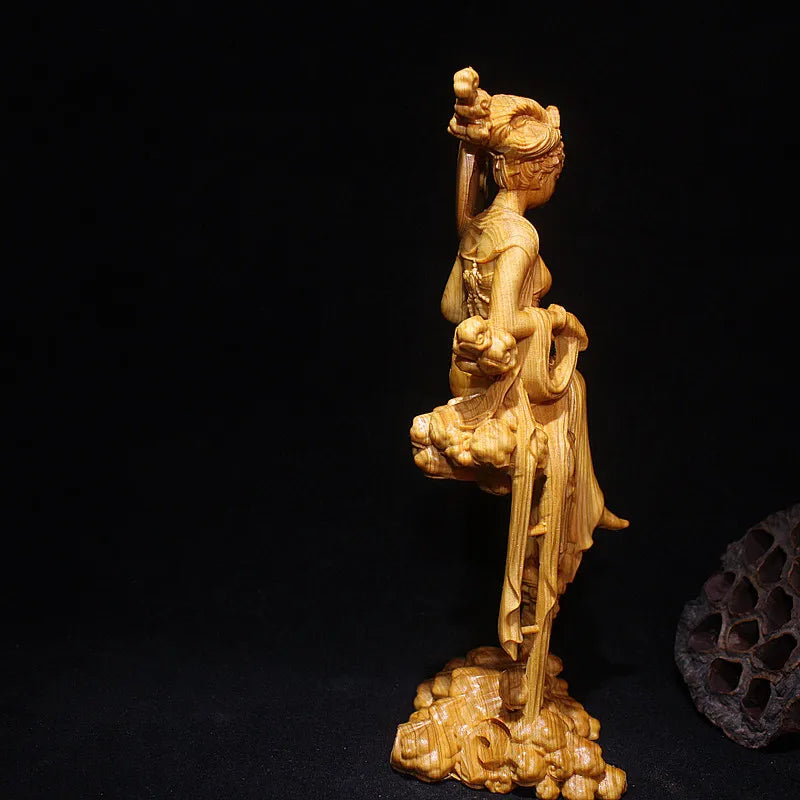 Solid Wood Chang'e Fairy Statue Hand-carved  Home Decoration Crafts Upscale Fine Carving Fairy Statue 16cm Goddess Sculpture
