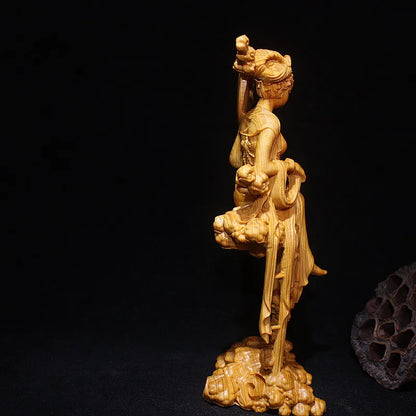 Solid Wood Chang'e Fairy Statue Hand-carved  Home Decoration Crafts Upscale Fine Carving Fairy Statue 16cm Goddess Sculpture