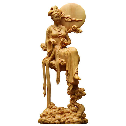 Solid Wood Chang'e Fairy Statue Hand-carved  Home Decoration Crafts Upscale Fine Carving Fairy Statue 16cm Goddess Sculpture
