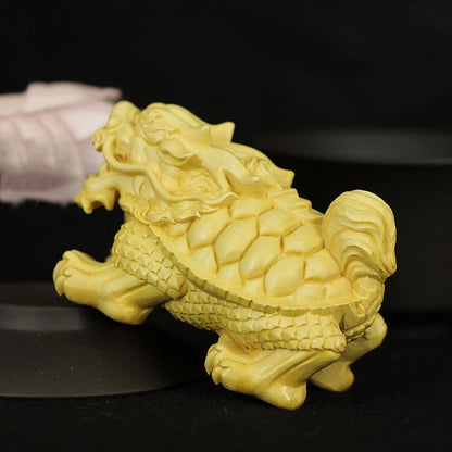 Solid Wood Dragon Tortoise Mascot Sculpture Statue Hand Carved Solid Wood God Beast Dragon Tortoise Home Decoration Figurines