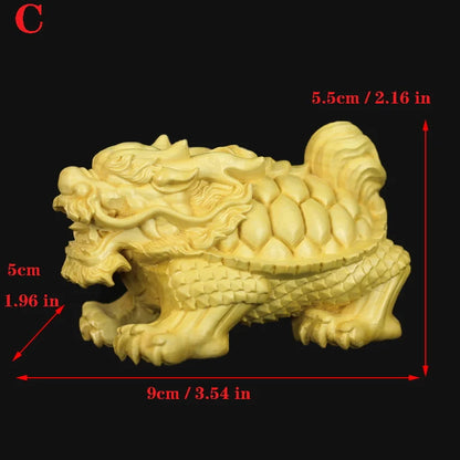 Solid Wood Dragon Tortoise Mascot Sculpture Statue Hand Carved Solid Wood God Beast Dragon Tortoise Home Decoration Figurines