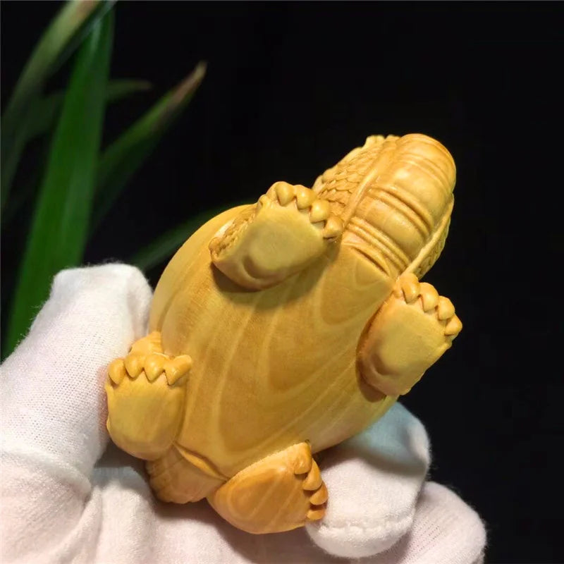 Solid Wood Dragon Tortoise Mascot Sculpture Statue Hand Carved Solid Wood God Beast Dragon Tortoise Home Decoration Figurines