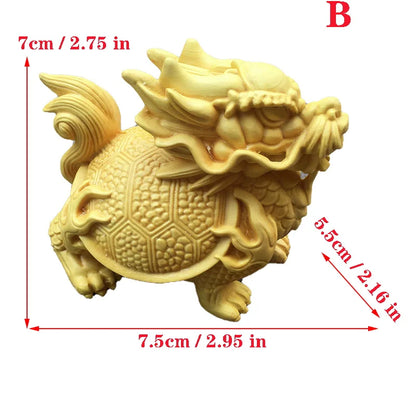 Solid Wood Dragon Tortoise Mascot Sculpture Statue Hand Carved Solid Wood God Beast Dragon Tortoise Home Decoration Figurines