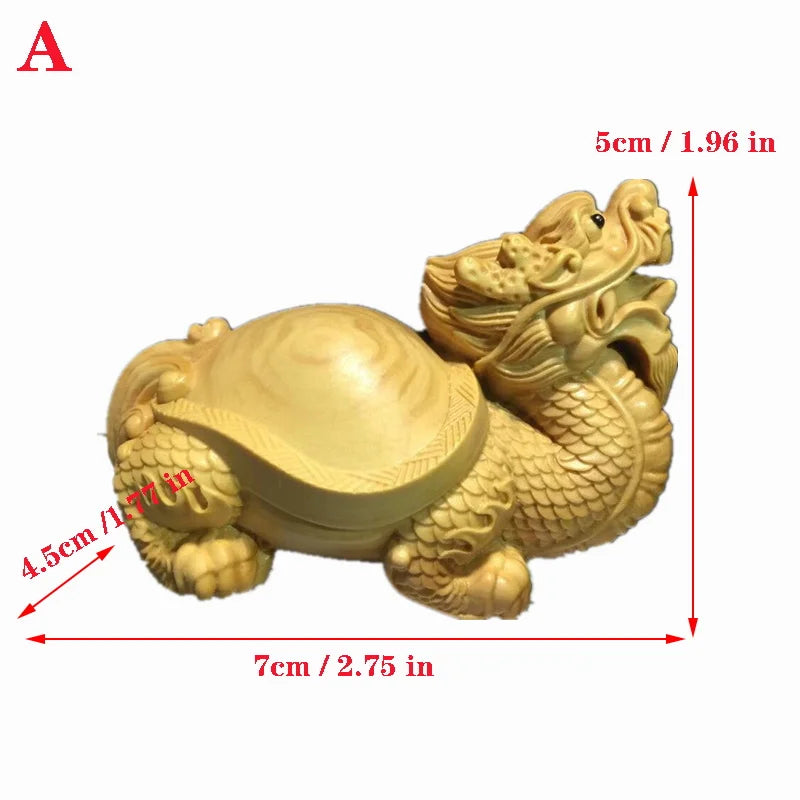 Solid Wood Dragon Tortoise Mascot Sculpture Statue Hand Carved Solid Wood God Beast Dragon Tortoise Home Decoration Figurines