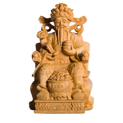Solid Wood God of Wealth Statue Chinese lucky ornaments Wooden hand-carved  Home Living Room Office Decorations