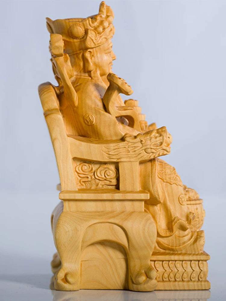 Solid Wood God of Wealth Statue Chinese lucky ornaments Wooden hand-carved  Home Living Room Office Decorations
