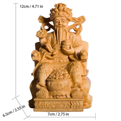 Solid Wood God of Wealth Statue Chinese lucky ornaments Wooden hand-carved  Home Living Room Office Decorations