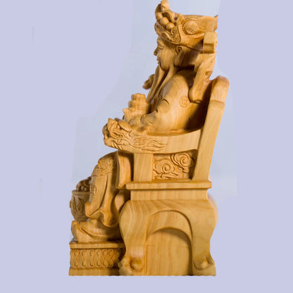 Solid Wood God of Wealth Statue Chinese lucky ornaments Wooden hand-carved  Home Living Room Office Decorations