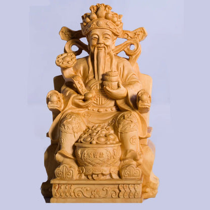 Solid Wood God of Wealth Statue Chinese lucky ornaments Wooden hand-carved  Home Living Room Office Decorations