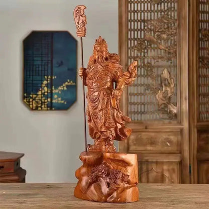 Solid Wood Guan Gong Retro Manual Wood Carving Guan Yu Ornament Household Gifts Wooden Crafts Home Decore Buddha Statue Figurine