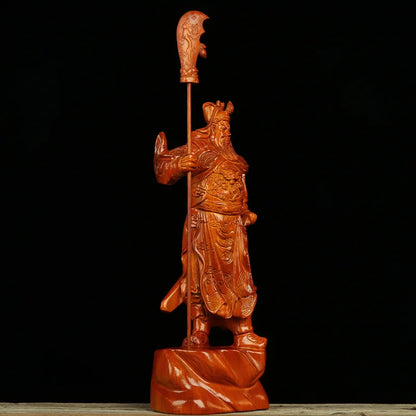 Solid Wood Guan Gong Retro Manual Wood Carving Guan Yu Ornament Household Gifts Wooden Crafts Home Decore Buddha Statue Figurine