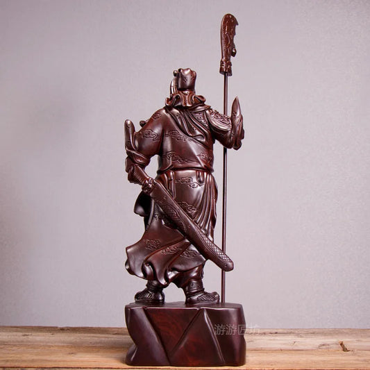 Solid Wood Guan Gong Retro Manual Wood Carving Guan Yu Ornament Household Gifts Wooden Crafts Home Decore Buddha Statue Figurine