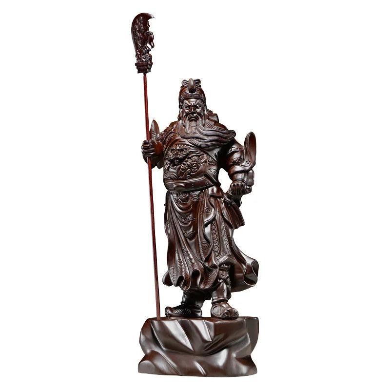 Solid Wood Guan Gong Retro Manual Wood Carving Guan Yu Ornament Household Gifts Wooden Crafts Home Decore Buddha Statue Figurine