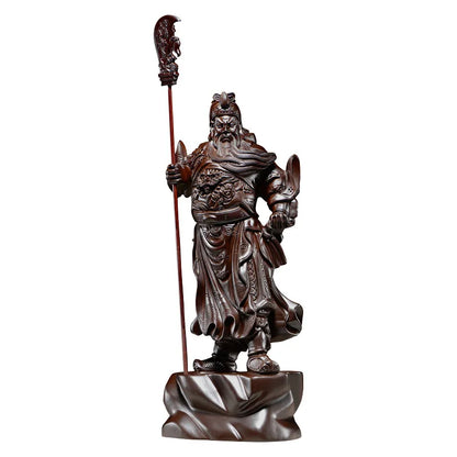Solid Wood Guan Gong Retro Manual Wood Carving Guan Yu Ornament Household Gifts Wooden Crafts Home Decore Buddha Statue Figurine